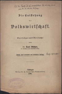 Cover of Karl Bücher's book: Die Entstehung der Volkswirtschaft